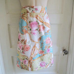 Vintage White & Pink Floral Gold Chain Print Skirt L